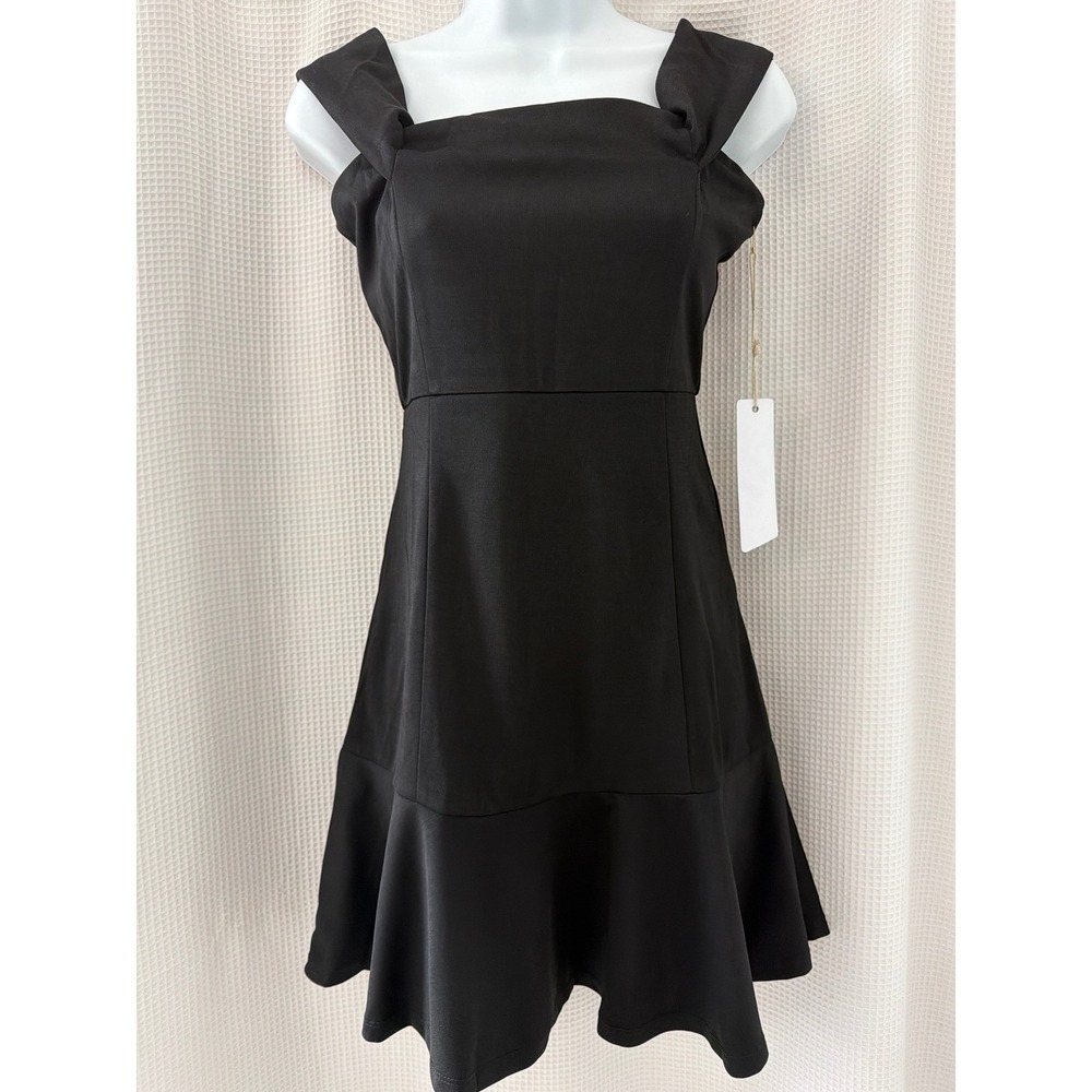Harper Wren Womens Black Square Neck Ruffle Hem Mini Dress BA1053 Small NWT